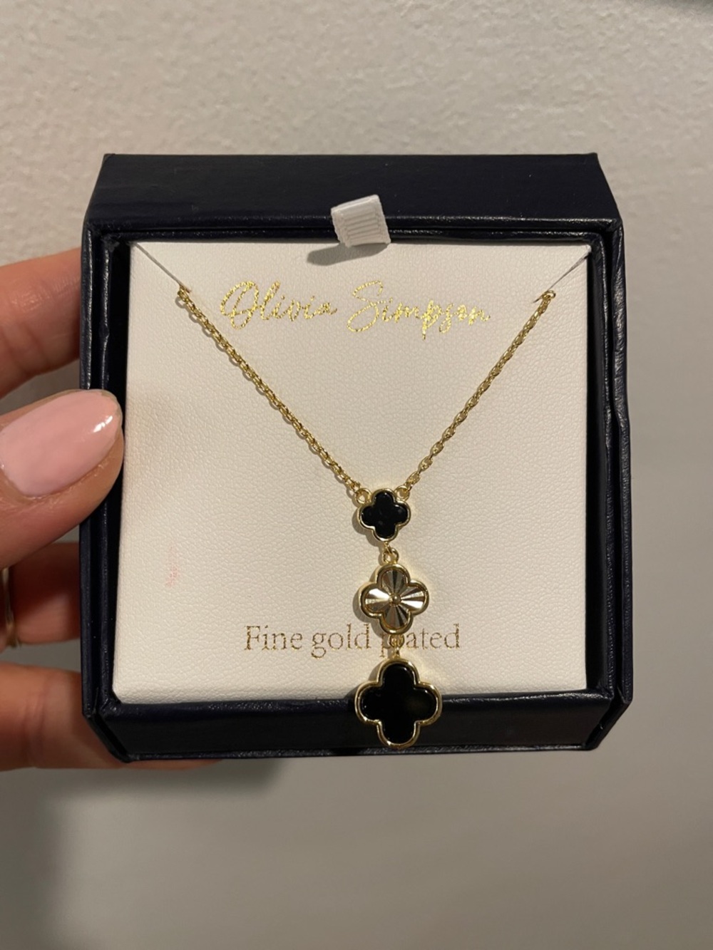 Gold-Plated Black Clover Pendant Necklace